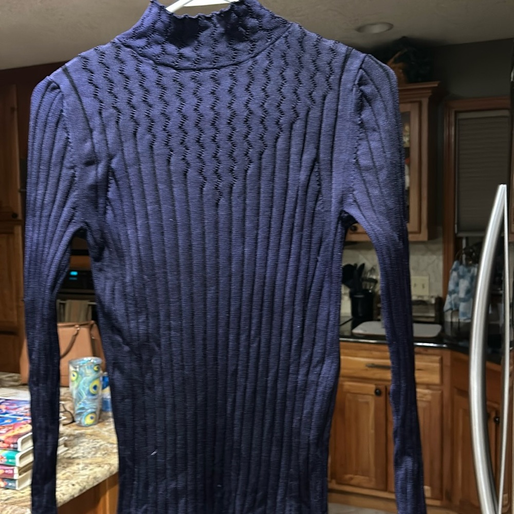 White House Black Market mixed media sweater- navy